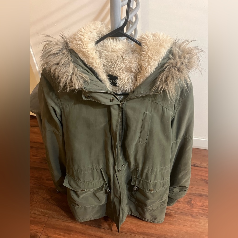 Oasis Khaki Green Fleece Lined Jacket